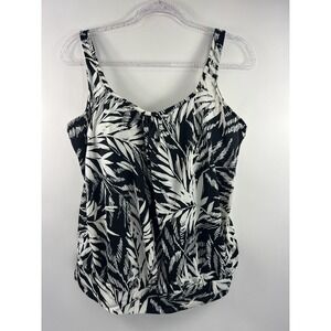 Paradise Bay Swim Suit Women's Sz‎ 18 White/Black Tankini Scoop Neck Padded Bra